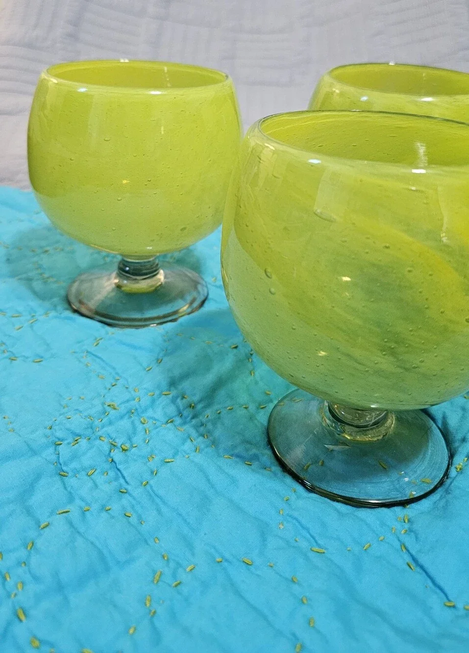 Crate & Barrel Handblown Glass Goblets, Lime Green, Quality Made Five(5) Glasses